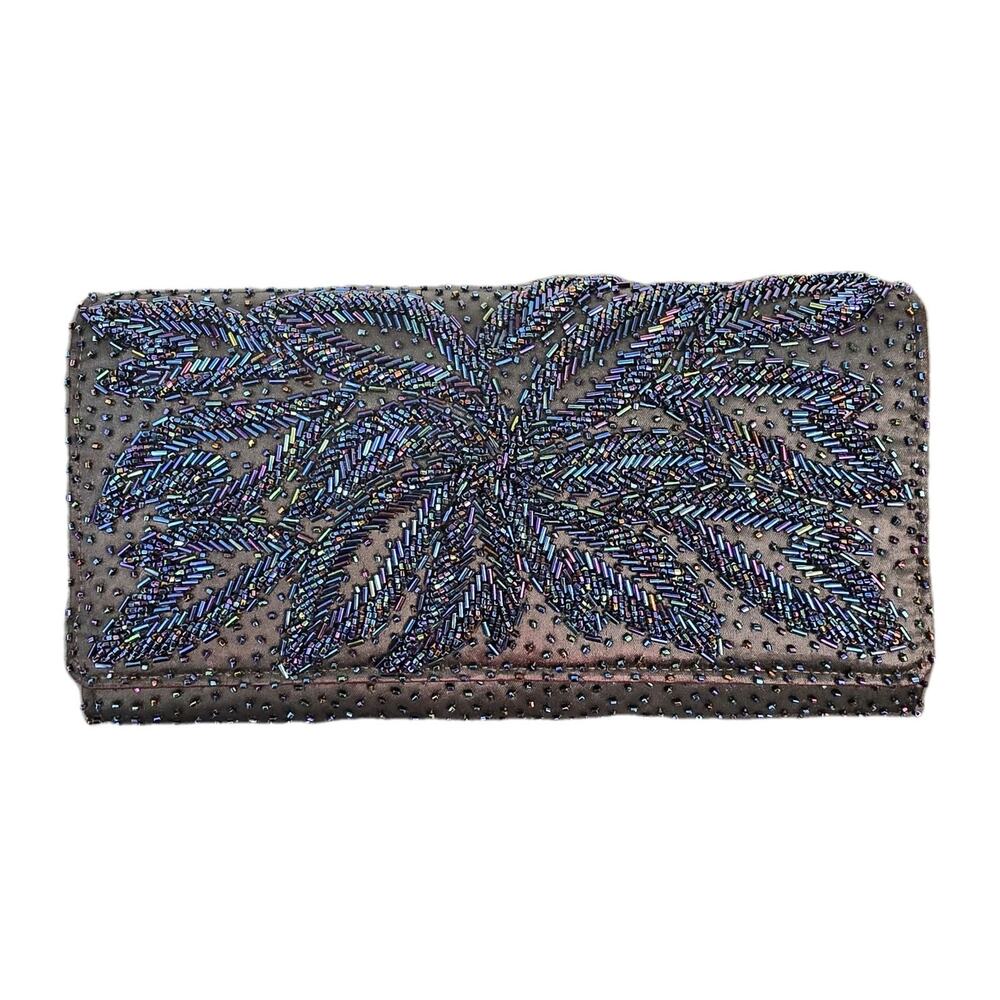 RARE Bonnie's Beaded Clutch Purse Bag Formal Vintage 50s Black Glam Wedding Prom